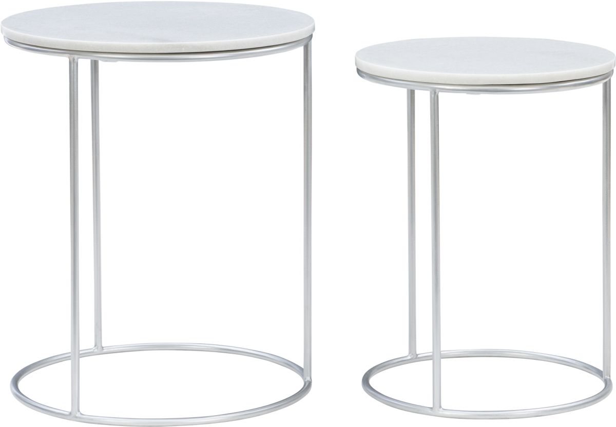 Powell Fonner Piece White Marble Top Nesting Table Set With Silver