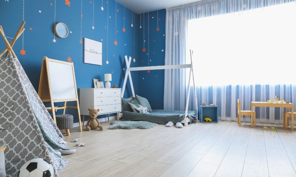 Blue Child's Bedroom with colorful furniture
