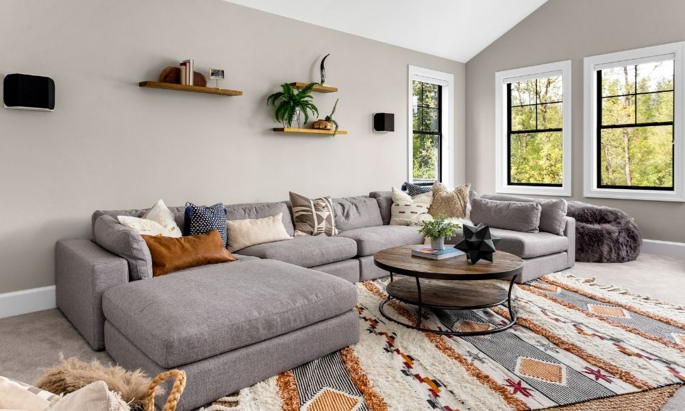 grey sectional in living room 