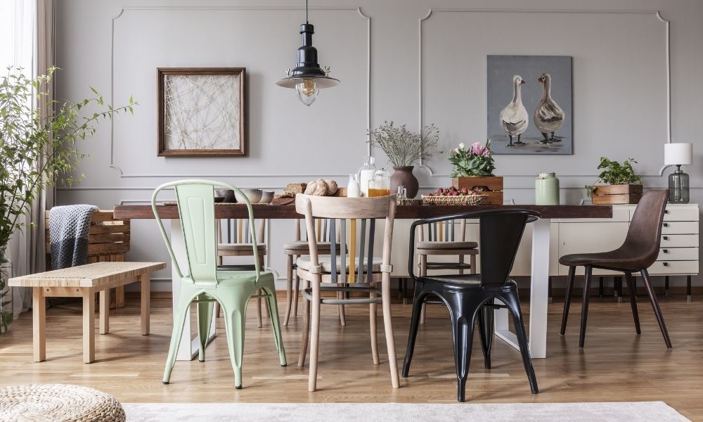 Dining Table with eclectic mix of chairs