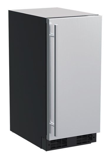 Stock photo of a stainless steel Marvel brand wine refrigerator.