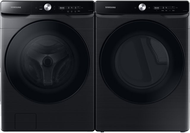 Stock photo of a black Samsung laundry pair. 