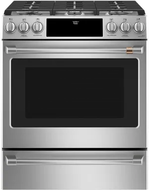 Stainless GE Cafe dual fuel range 