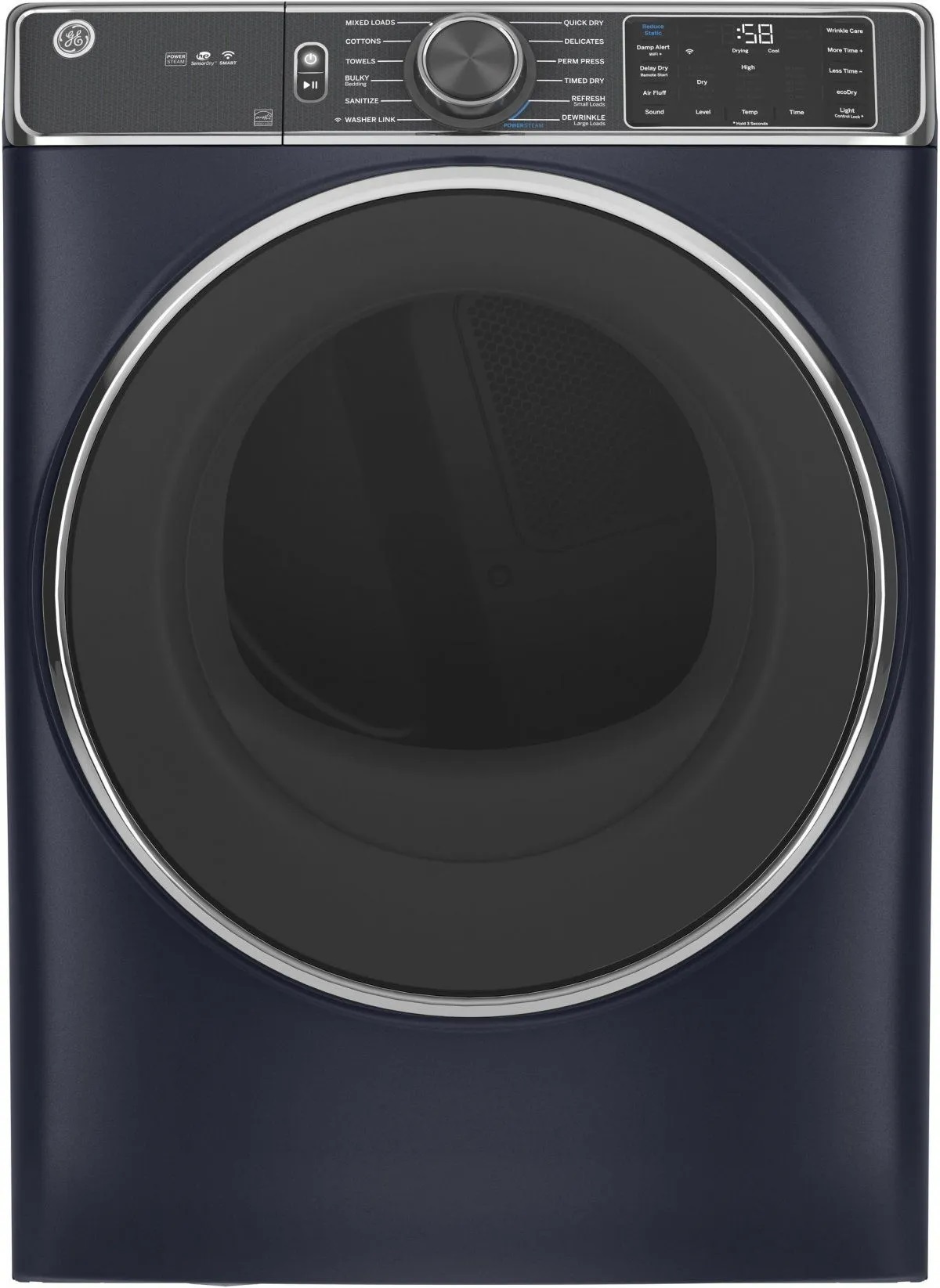 navy blue dryer with silver accents 