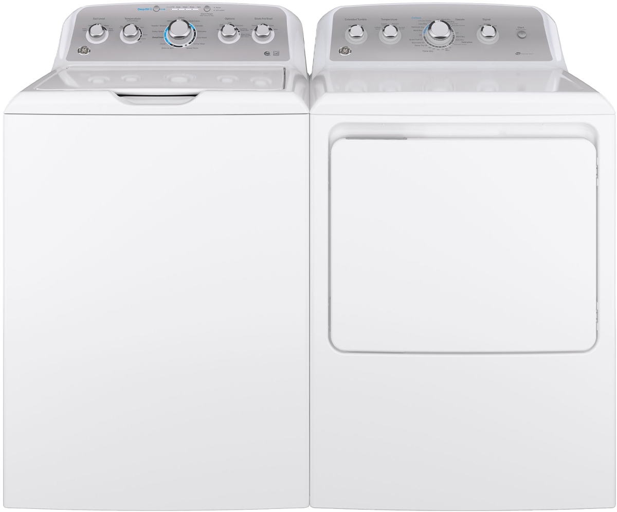 white ge top load laundry pair