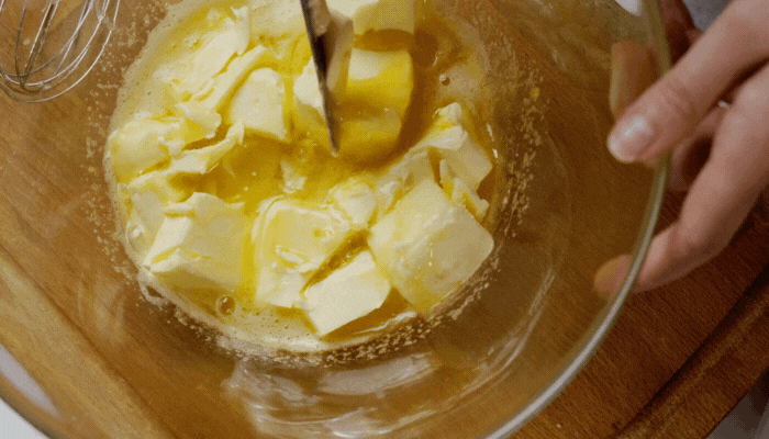 Closeup of butter mixing in a bowl