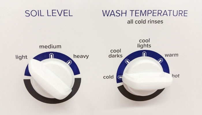 Closeup image of washer machine temperature settings