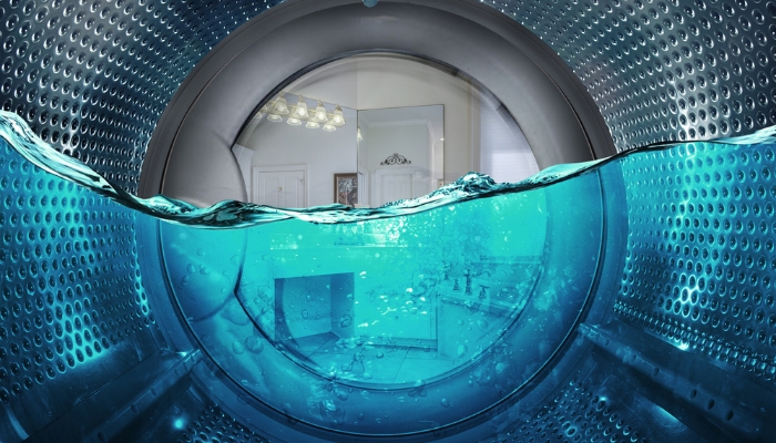 3D interior of a water filling an empty washer; cleaning concept