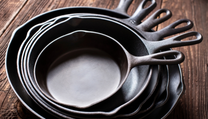 Closeup of cast iron cookware as non-stick alternatives