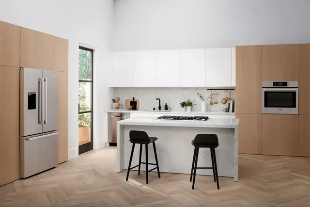 modern kitchen with 36" bosch refrigerator