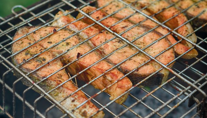 salmon on a grill