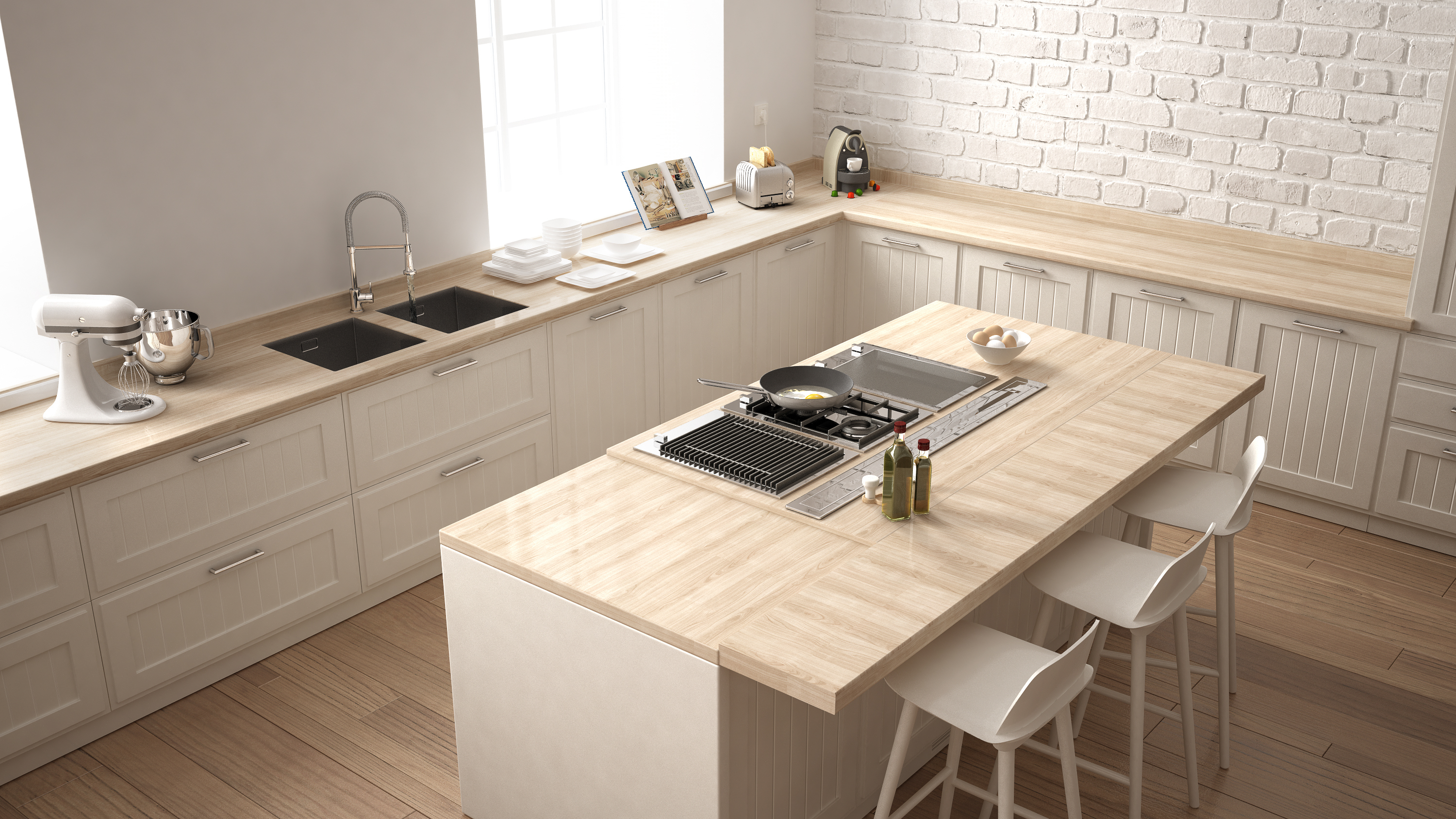 L Shape Small Modern Kitchen, Work Provided: Wood Work & Furniture
