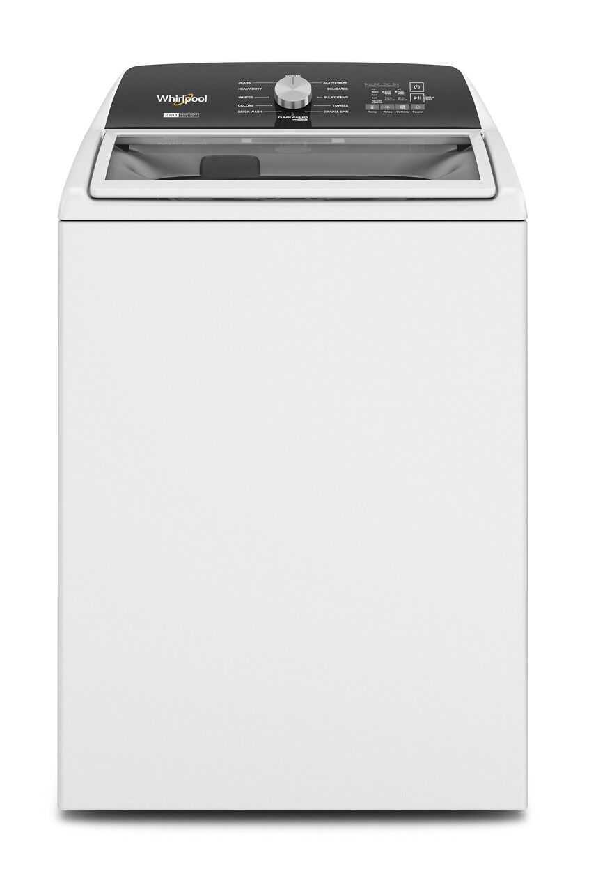 white Whirlpool top washer with glass door