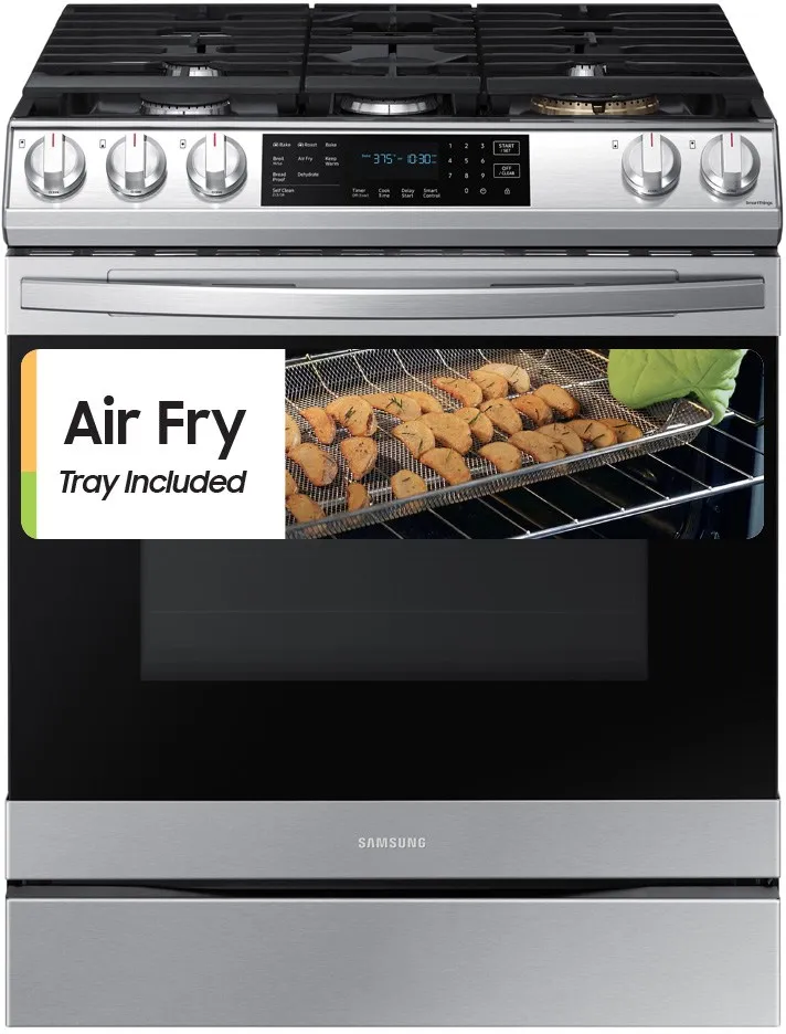 Front view of Samsung NX60T8511SS 30” gas range with Air Fry 