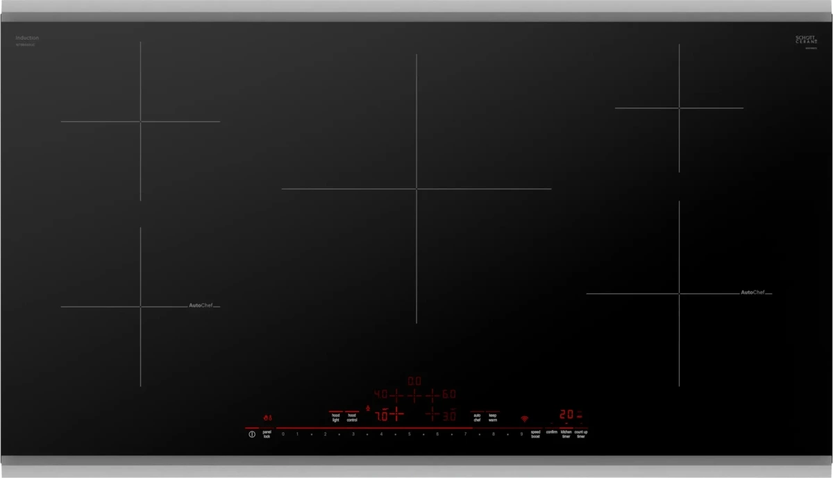 Overhead view of the Bosch NIT8660SUC 36” induction cooktop 