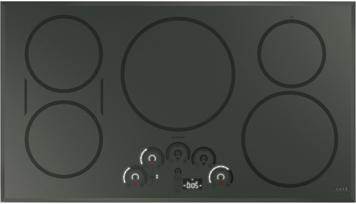 Overhead view of the GE Café CHP95362MSS 36” induction cooktop 