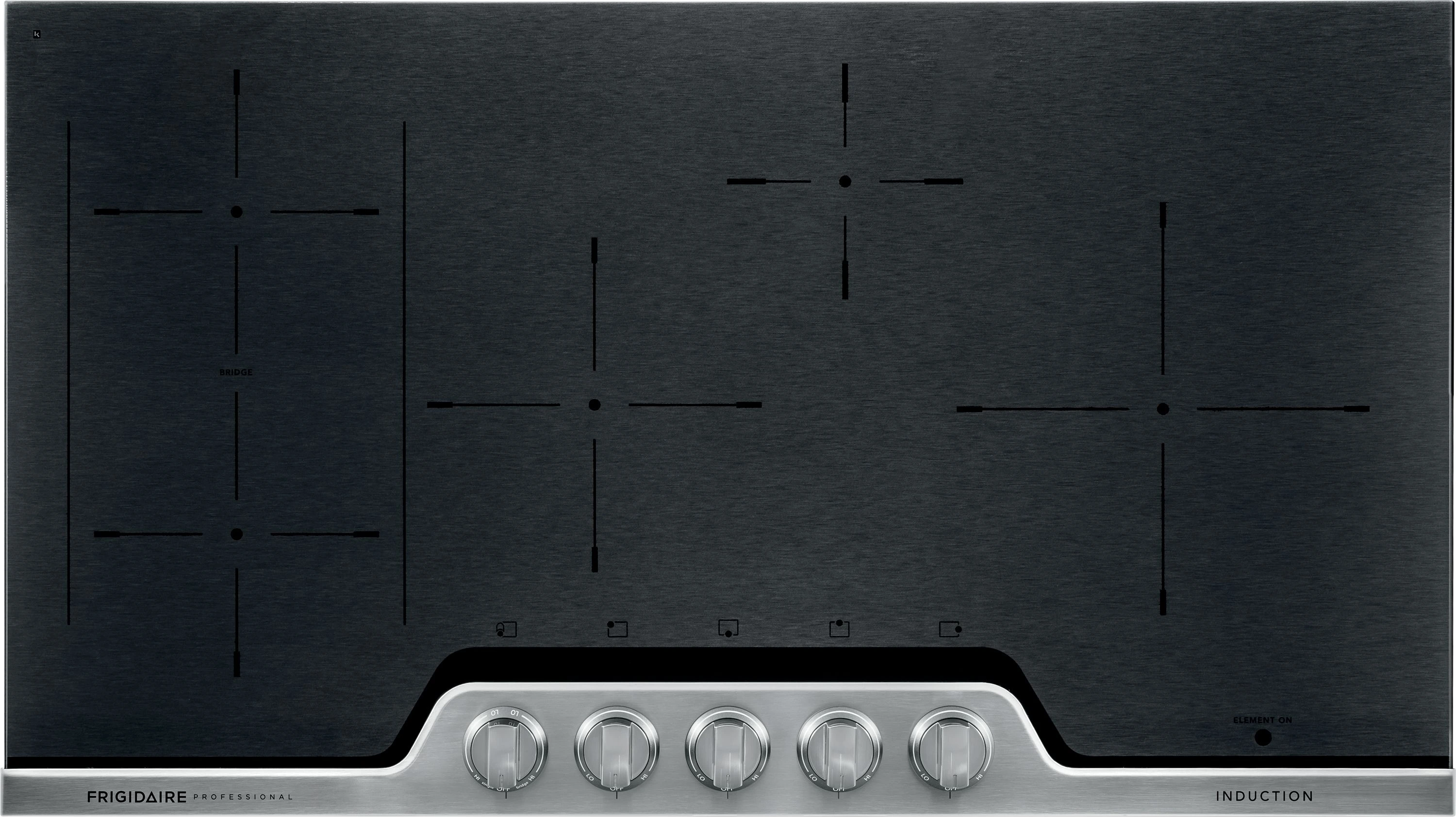 Overhead look at the Frigidaire Professional FPIC3677RF 36” induction cooktop 