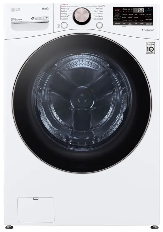 Front view of LG white front load washer 
