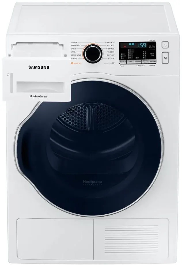 Front view of Samsung DV22N6800HW heated pump dryer 