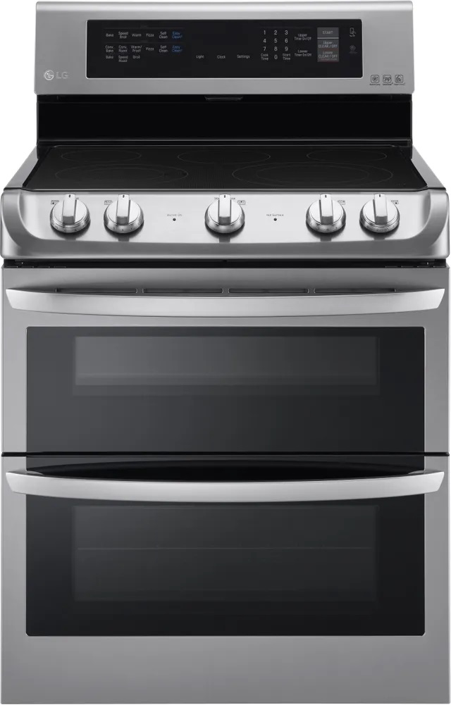 Front view of LG LDE4413ST electric double oven range 