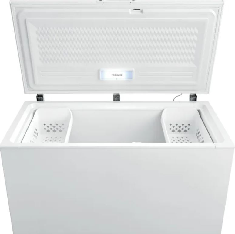Frigidaire chest freezer with lid fully open