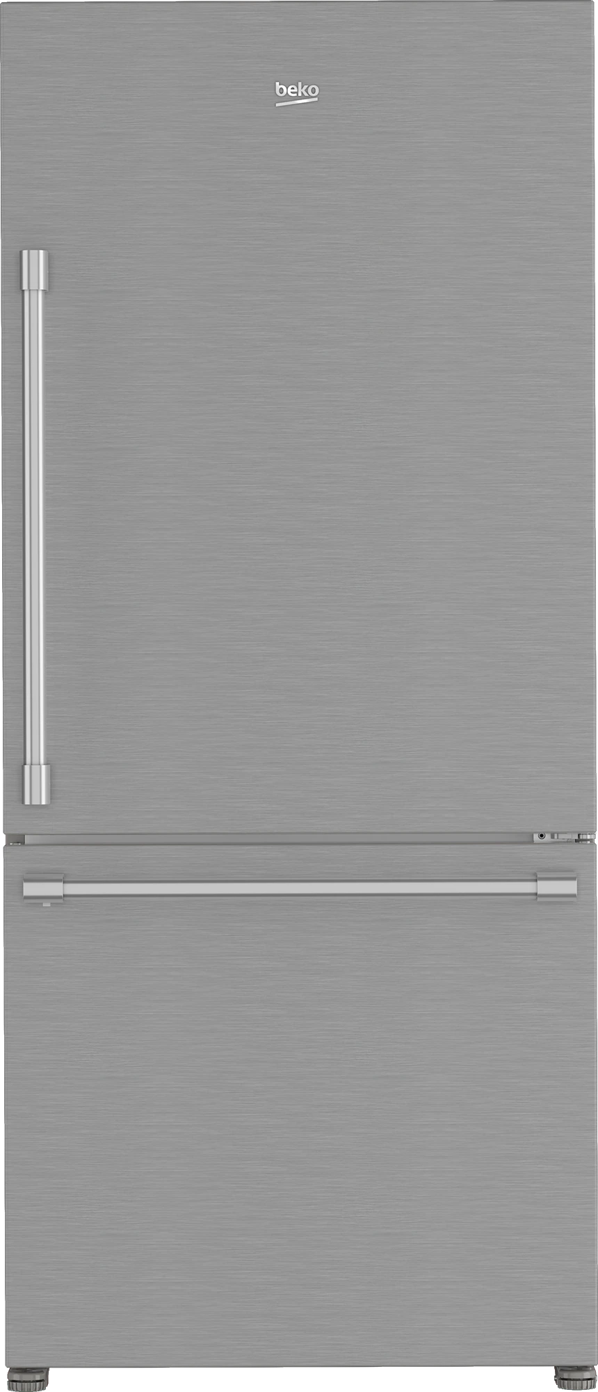 Front view of the Beko BFBD30216SS bottom freezer refrigerator 