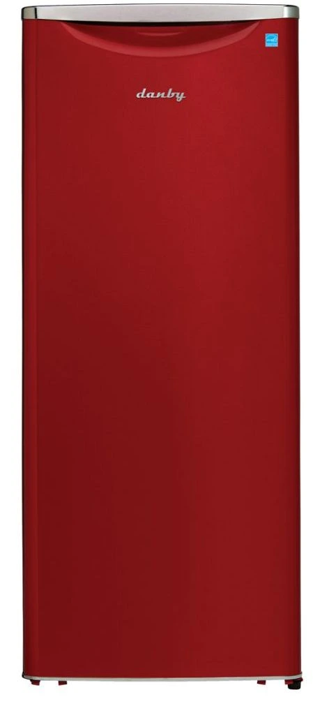 Front view of the Danby DAR110A3LDB column refrigerator in a red metallic finish 