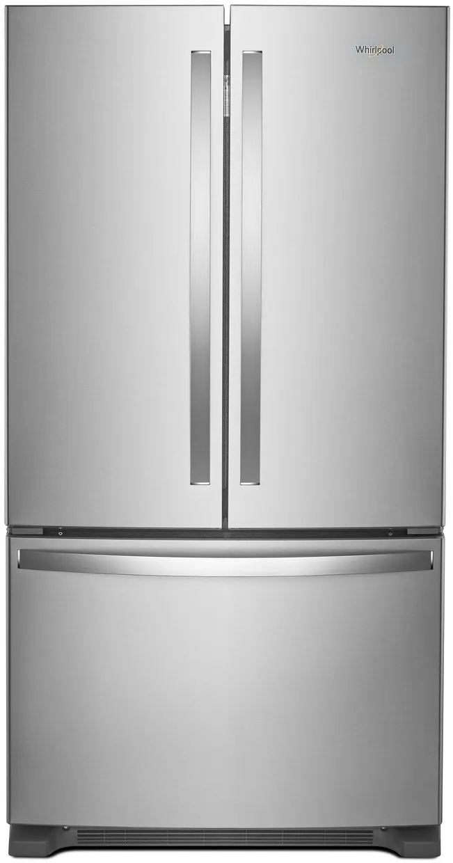 Front view of the Whirlpool WRF535SWHZ French door refrigerator 