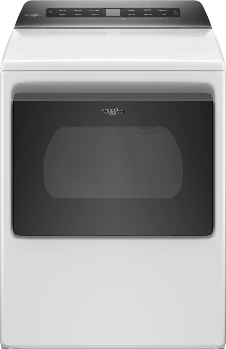 Front view of the Whirlpool WED5100HW electric dryer 