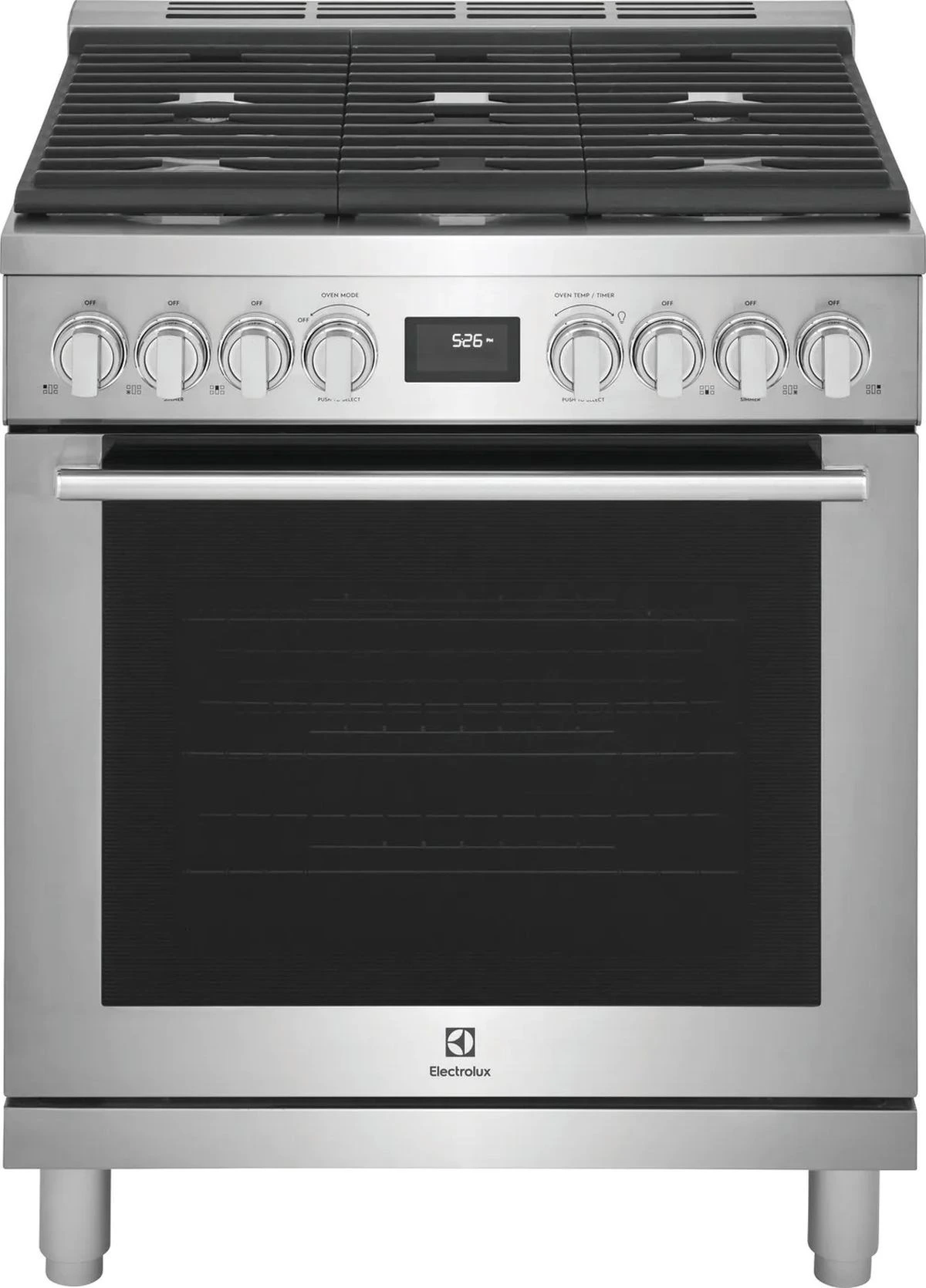Front view of the Electrolux ECFG3068AS 30” gas range 