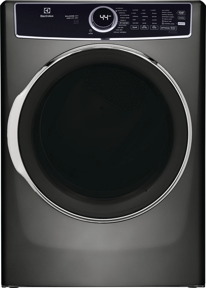 Front view of the Electrolux ELFE7637AT electric dryer 
