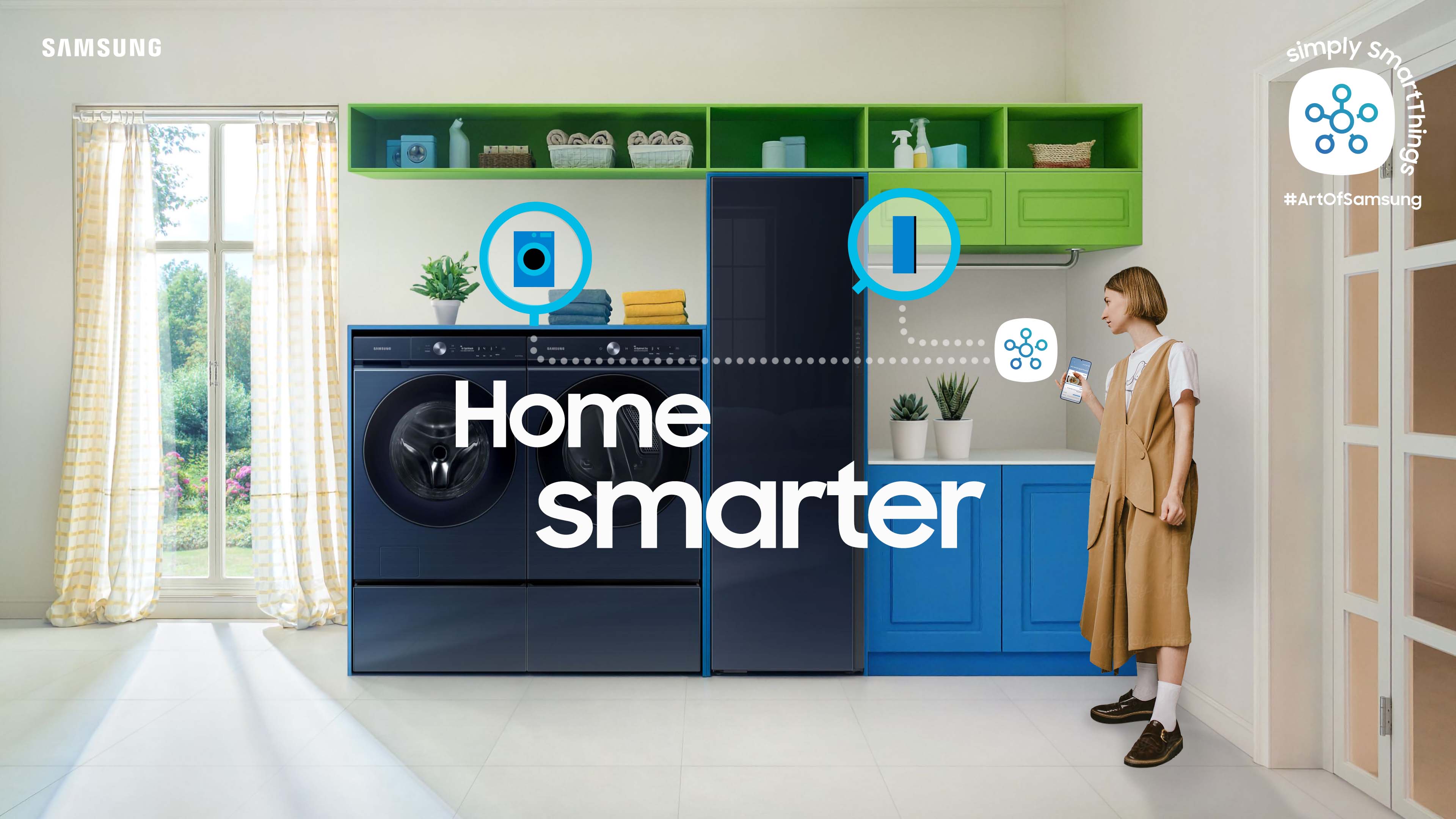 A graphic ad featuring Samsung smart appliances 