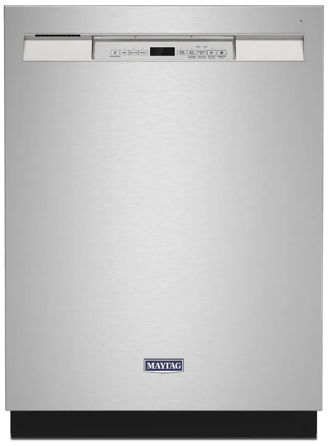 Stock photo of a stainless steel Maytag dishwasher. 