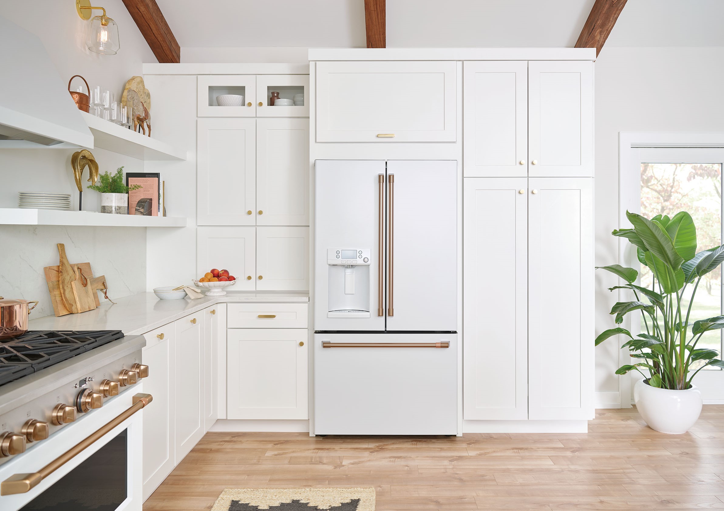 White counter-depth GE fridge