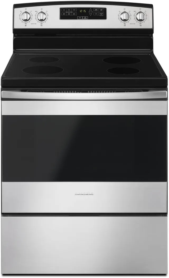 Front view of Amana AER6303MFS  electric range 