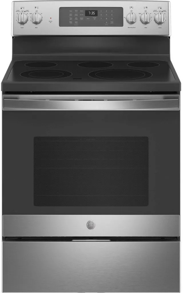 Front view of GE JB735SPSS electric range 