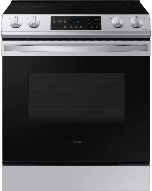 Front view of Samsung NE63T8111SS slide in electric range 