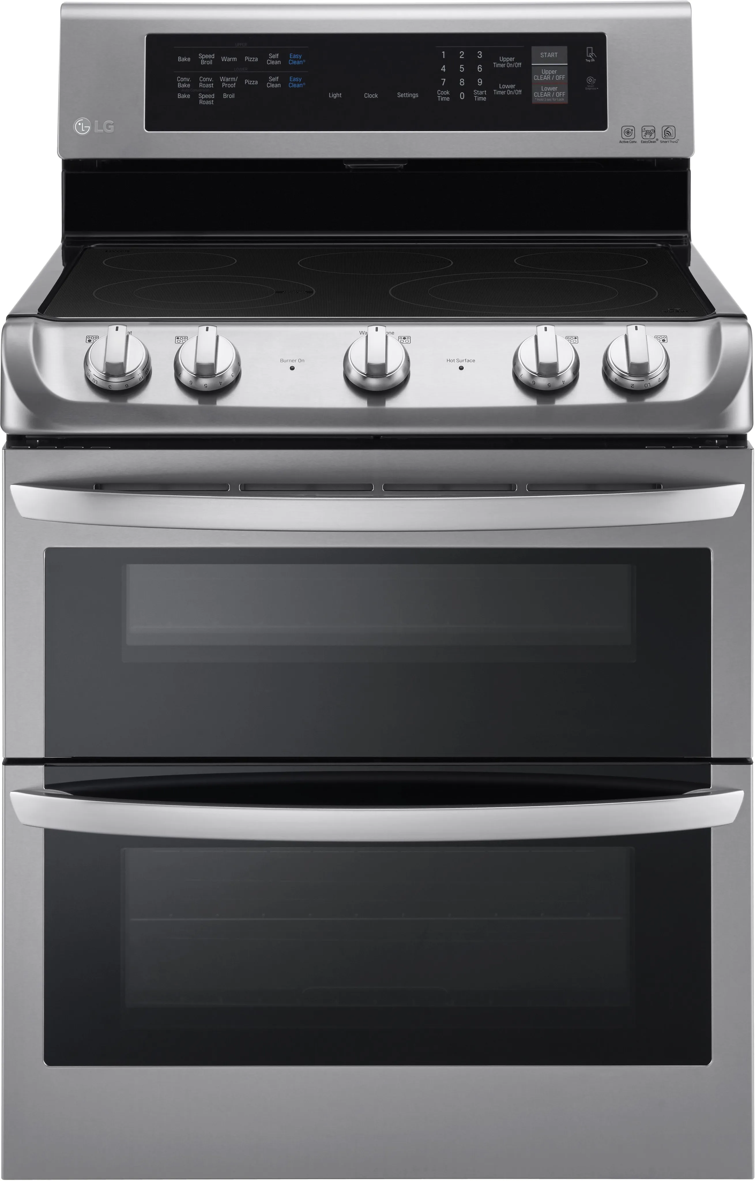 Front view of LG 30” LDE4413ST double oven range 