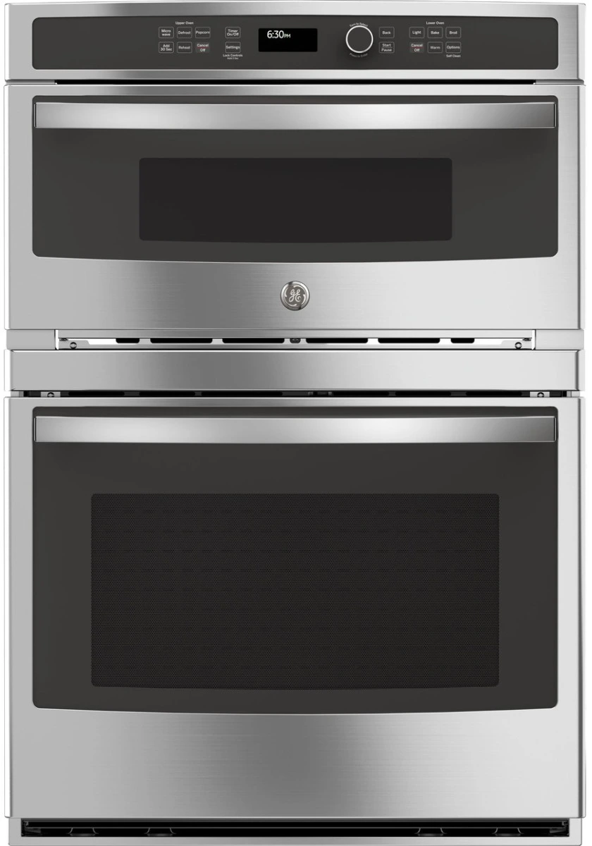 Front view of the GE JT3800SHSS 30” combination wall oven 