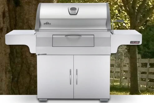 Front view of the Napoleon freestanding PRO605CSS charcoal grill 