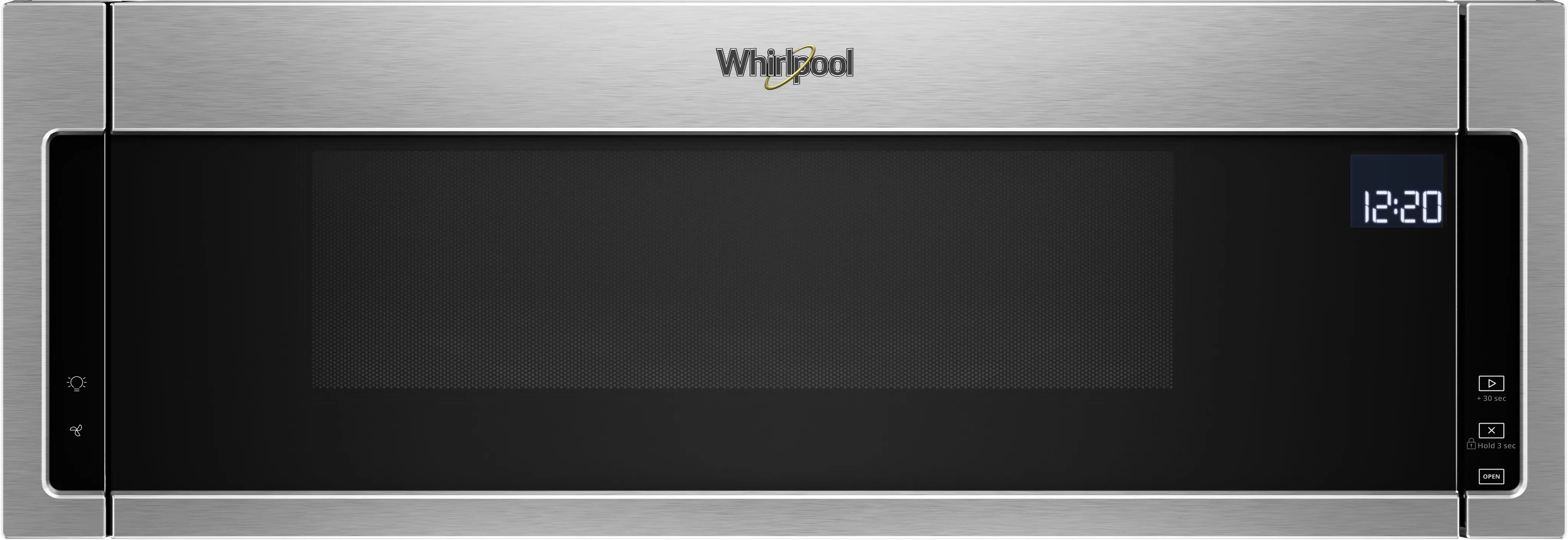 Front view of the Whirlpool WML75011HZ over the range microwave 