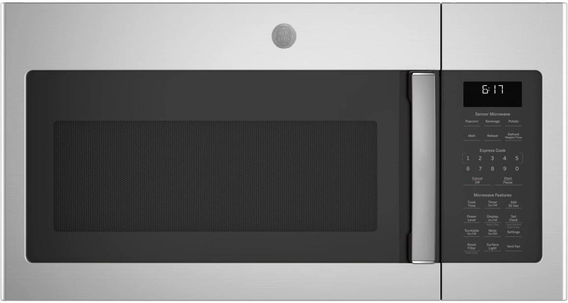 Front view of the GE JVM6175SKSS over the range microwave 