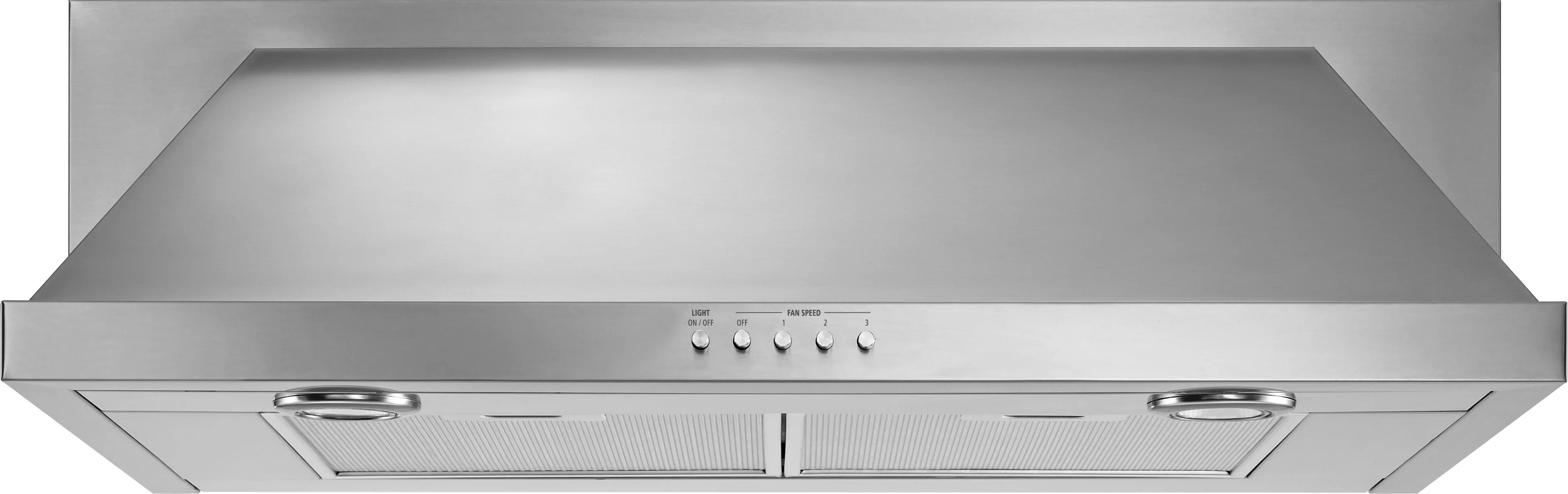 Front view of the Whirlpool UXT5530AAS range hood 