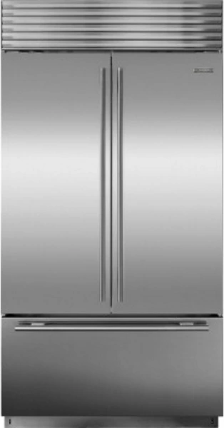 Front view of the Sub-Zero BI-42UFDID/S/TH French door refrigerator 