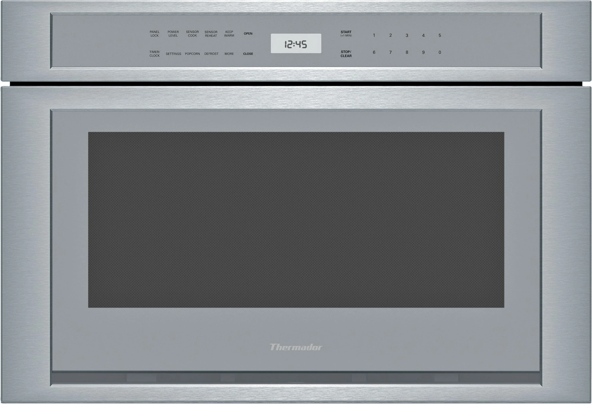 Front view of a Thermador 30” microwave drawer 
