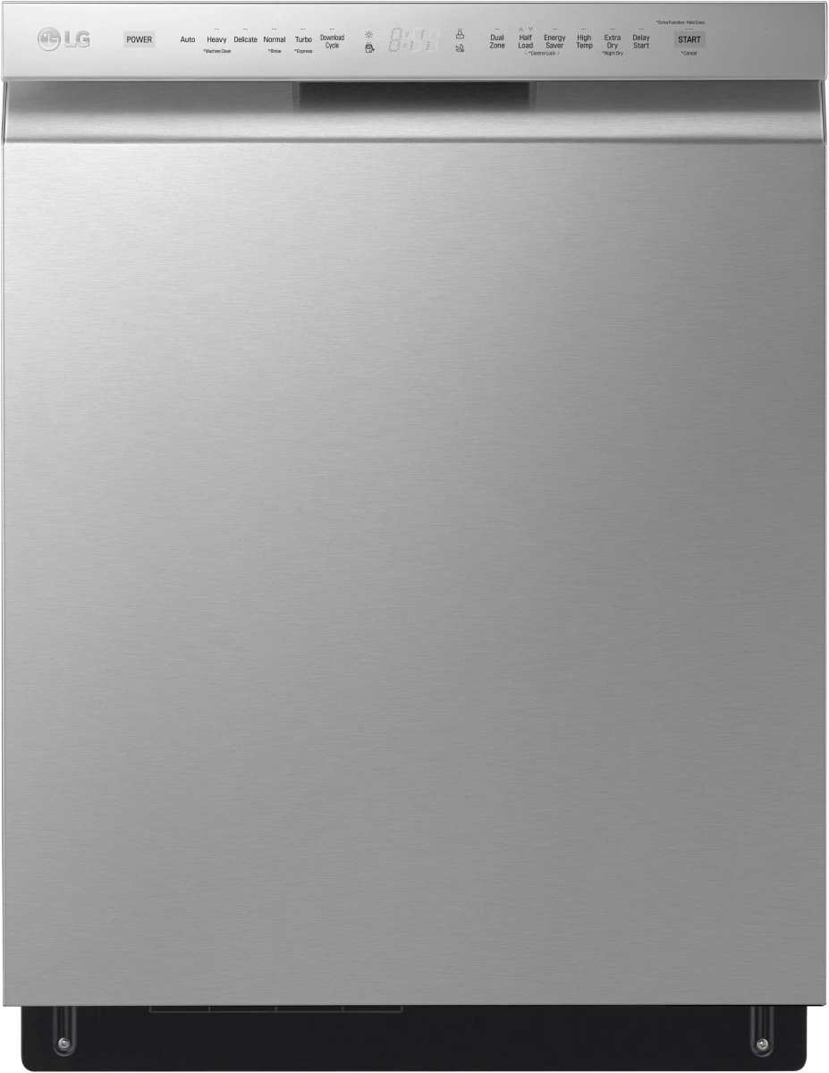 Front view of LG LDFN4542S stainless steel dishwasher 