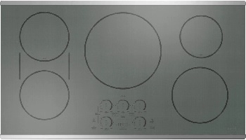 Overhead view of the Cafe CHP90362TSS 36” induction cooktop 