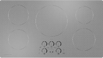 Overhead view of the Monogram ZHU36RSTSS 36” induction cooktop 