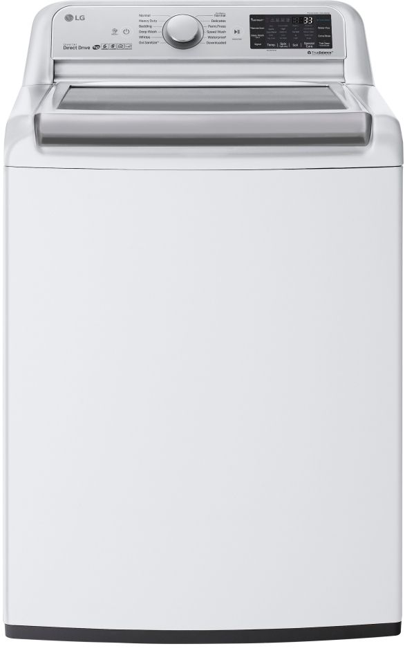 Stock photo of a white LG brand top load washer.