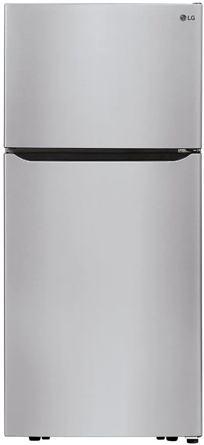 Front view of the LG LTCS20020S stainless steel top freezer refrigerator 